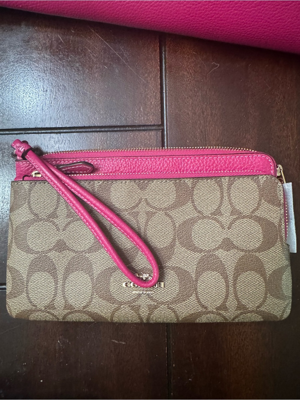 Coach Hot Pink Leather Tote with Signature Canvas Wristlet - Picture 7 of 11